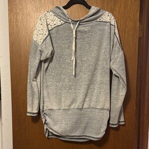 Vanity Heather Gray Cowl Neck Sweater with Lace Accents